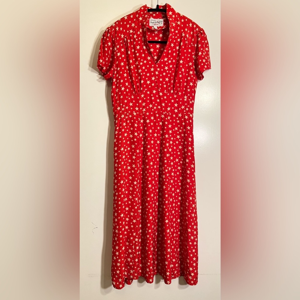 HVN Morgan Star Print Red Dress 100% Silk